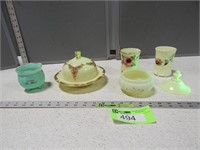 Custard glassware pieces;  the cover in photo does