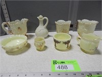 Antique Tartentum pieces; bottle w/cap; pitcher an