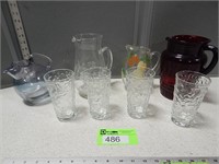 Pitchers and glass tumblers