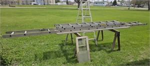 Aluminum Extension & Wooden Ladder, Saw Horses