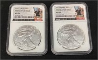 (2) 2017 SILVER AMERICAN EAGLES 1st DAY STRIKE