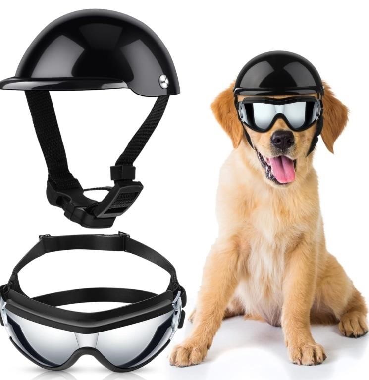 (new) 2 Pieces Dog Sunglasses and Pet Helmet Set