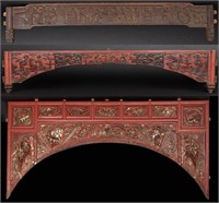 Chinese Carved Wood Wedding Bed Wall Panels