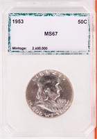 Coin 1953 Ben Franklin Half Dollar In MS67