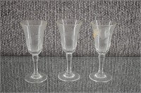 3 Vintage Etched Crystal Cordials