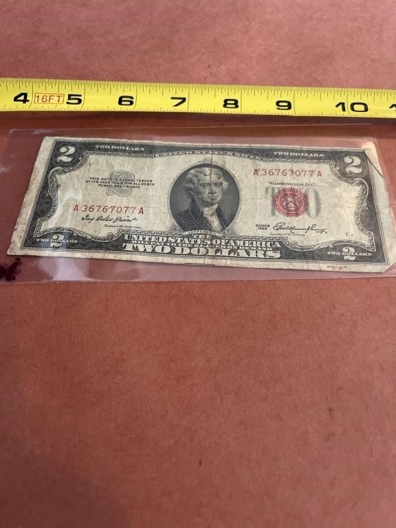 1953 red seal two dollar bill
