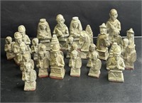 31 vintage metal chess pieces