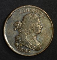 1805 DRAPED BUST HALF CENT, VF rim bumps