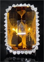Platinum 81.91 ct HUGE Golden Beryl & Diamond Ring