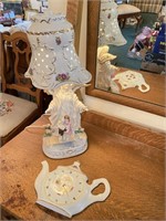 Old Country Roses Porcelain Lamp w/ Clock