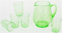Uranium / Vaseline Glass Pitcher & Glasses