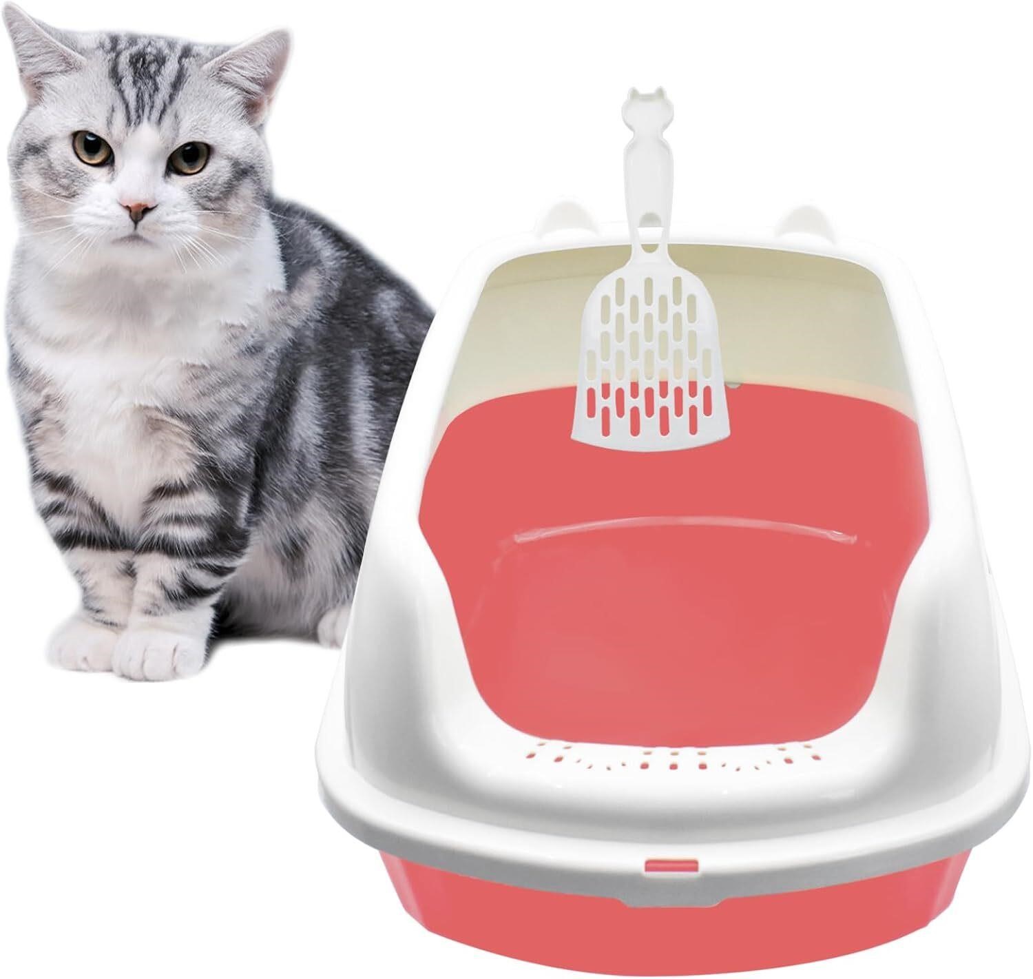 VIVBOO Large Cat Litter Box with Frame (Pink)