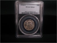 1936 S Washington Silver Quarter MS64 by PCGS
