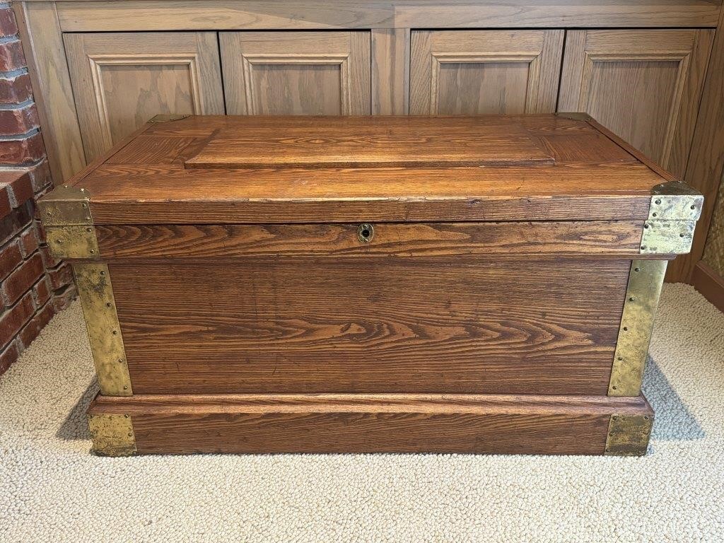 Nice Antique Wood W/ Brass Accent Tool Chest