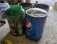 3 PLASTIC ROLLING THEMED BOTTLE COOLERS