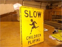 Slow Children Playing Metal Sign, 18"Wx24"H