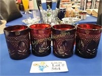 FOUR CRISTAL D'ARQUES RUBY RED MUGS