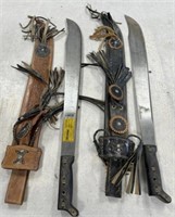 2 - Machetes in Leather Scabbards