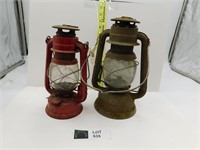 2 VINTAGE LANTERNS, 1 GLOBE DAMAGED