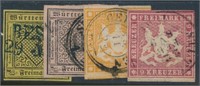 GERMANY WURTTEMBERG #2, #5, #9 & #17 USED FINE