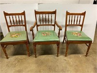 3 Vintage Needlepoint Seat Chairs