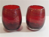 2pc Mikasa Home Red Glitter Votives. The Red