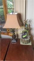 TABLE LAMP AND HUMMINGBIRD FOUNTAIN