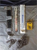 Three Chainsaw Bars and Various Size Chains
