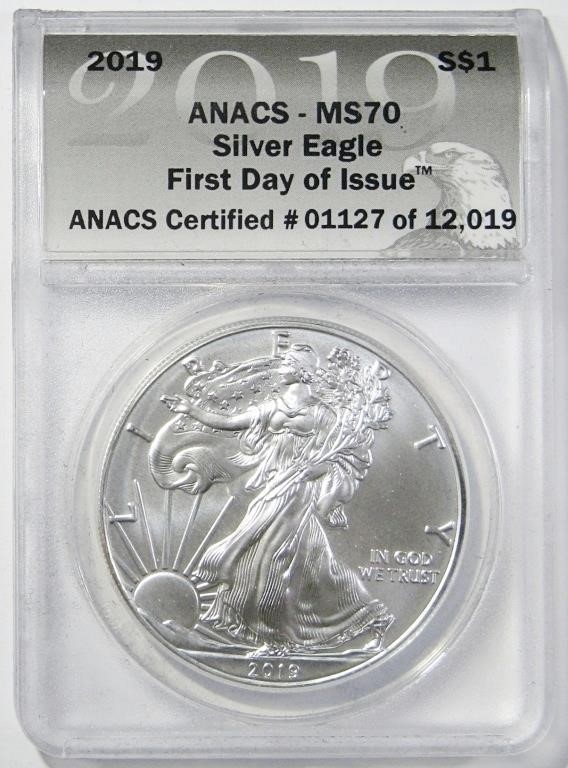 2019 AMERICAN SILVER EAGLE ANACS MS-70