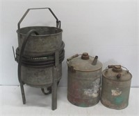 Galvanized fuel cans and sand blaster.