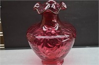 Fenton Cranberry Large Glass Vase ruffled Rim