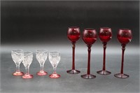 8 Imperial Ruby & Cranberry Flash Glass Cordials