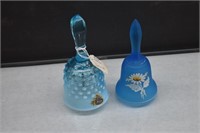 Two Glass Bells Fenton Hobnail  Blue Mist Daisy