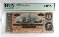 1864 $20 T-67 CONFEDERATE NOTE PCGS 62PPQ