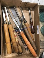 Wood handled chisels, old drill bits