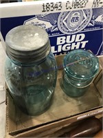 2-quart and pint blue canning jars