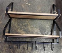 Wood & Metal Shelf w/Hooks 23" x 24"