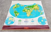 Vtg. CRAM'S RETRACTABLE WORLD MARKABLE  WALL MAP