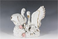 White Gold and Pink Ceramic Swan Family