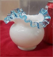 Fenton Aqua Crest Ruffled 4" Round Vase