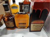 4 Bottles; Wild Turkey, Makers Mark, Devils Cut