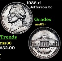 1986-d Jefferson Nickel 5c Grades GEM+ Unc