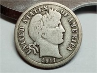 OF) Partial Liberty 1911 silver Barber dime