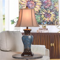 StyleCraft Blue and Gold Table Lamp - Taupe Fabric