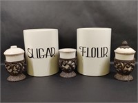Sugar & Flour Jars with Three Piece Vanity Set