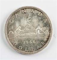 1966 Canadian Silver Dollar Coin Small Bead KM-64