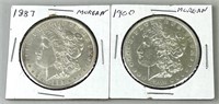 1887 & 1900 Morgan Silver Dollars.