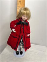 Porcelain Doll Little Blonde Girl in Red Cloak 10"