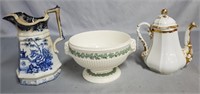Antique Porcelain Pitchers & Wedgwood Bowl