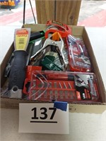 Lot of misc. tools - putty knife, clamp, exacto
